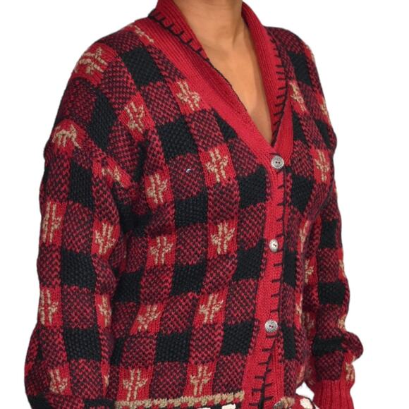 Vintage Northern Isles Cardigan Red Sweater Hand Knit Chunky Handknit Medium - Picture 4 of 13